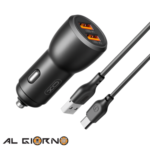 Cargador Para Carro Dual USB 30W + Cable USB-C / XO-CC55
